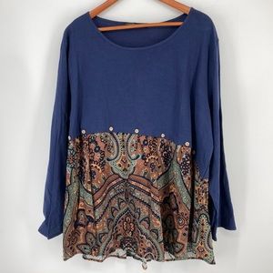 Zanzea Collection Womens Blouse Plus Size 5XL Cotton Navy with Brown Print